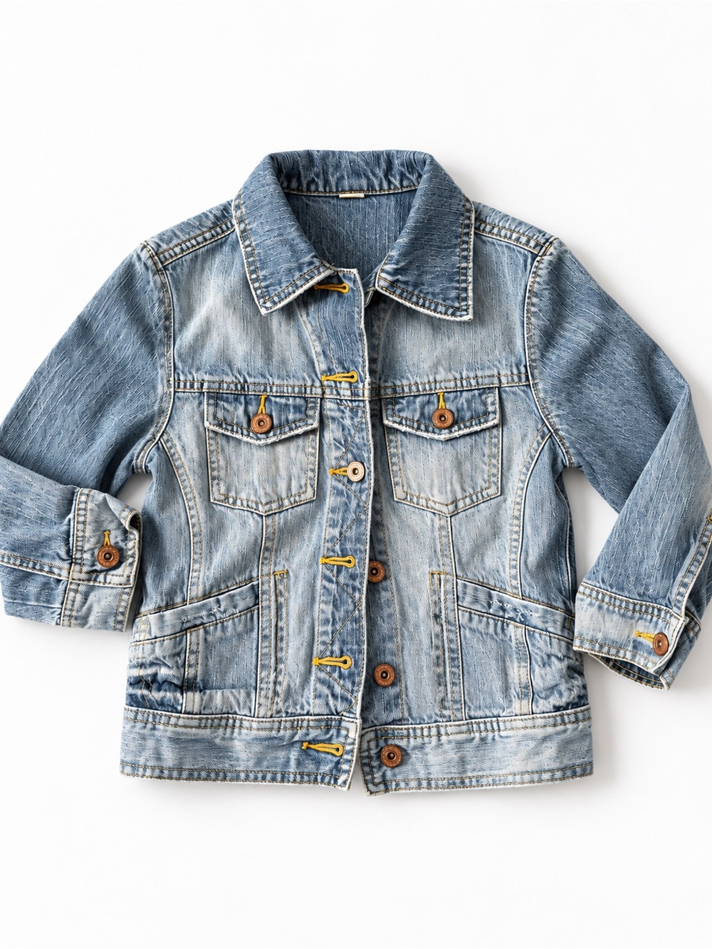 XS Y2K Crop vintage ryders stone washed button up trucker denim jean jacket